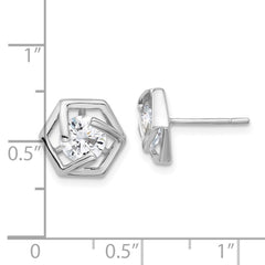 Sterling Silver Hexagon CZ Post Earrings