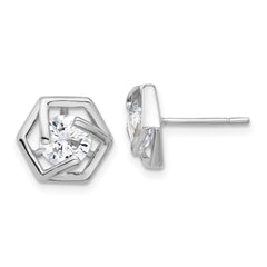 Sterling Silver Hexagon CZ Post Earrings