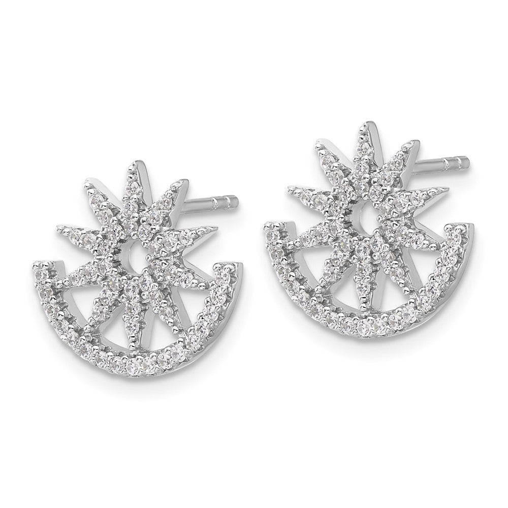 Rhodium-plated Sterling Silver Fancy CZ Star Post Earrings