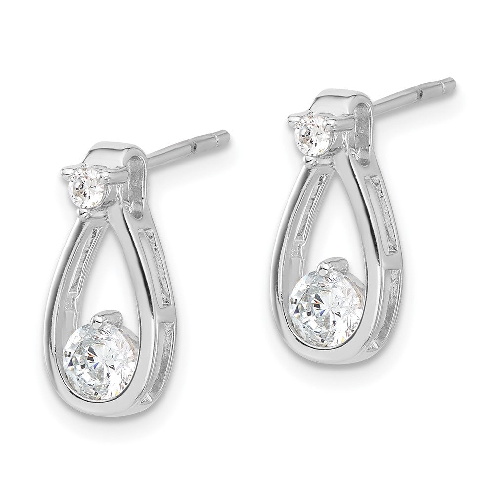 Rhodium-plated Sterling Silver CZ Teardrop Shape Post Earrings