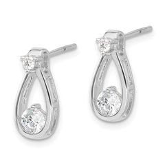 Rhodium-plated Sterling Silver CZ Teardrop Shape Post Earrings