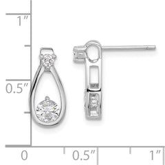 Rhodium-plated Sterling Silver CZ Teardrop Shape Post Earrings