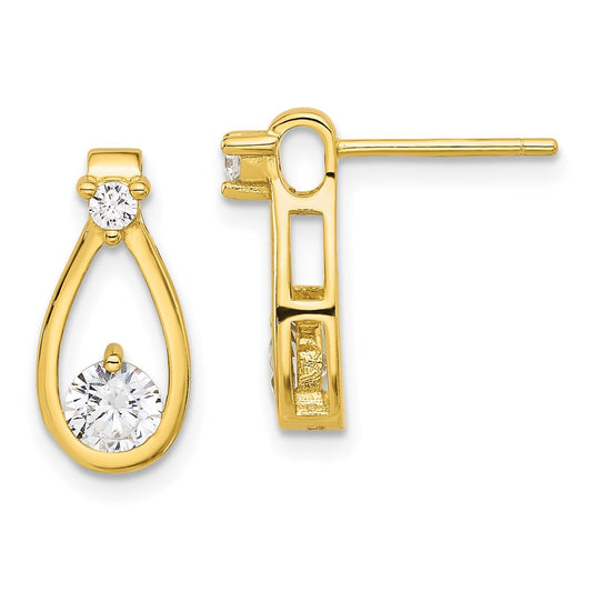Yellow Gold-plated Sterling Silver CZ Teardrop Shape Post Earrings