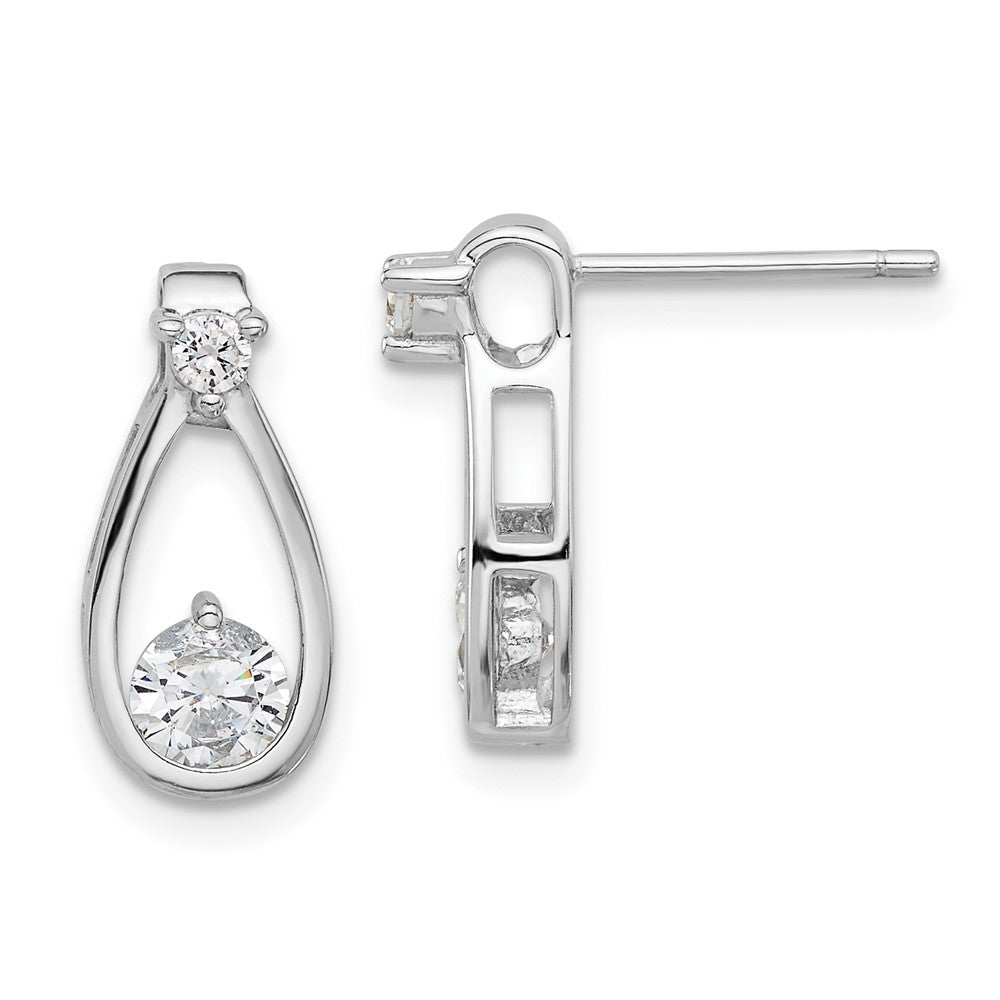 Rhodium-plated Sterling Silver CZ Teardrop Shape Post Earrings