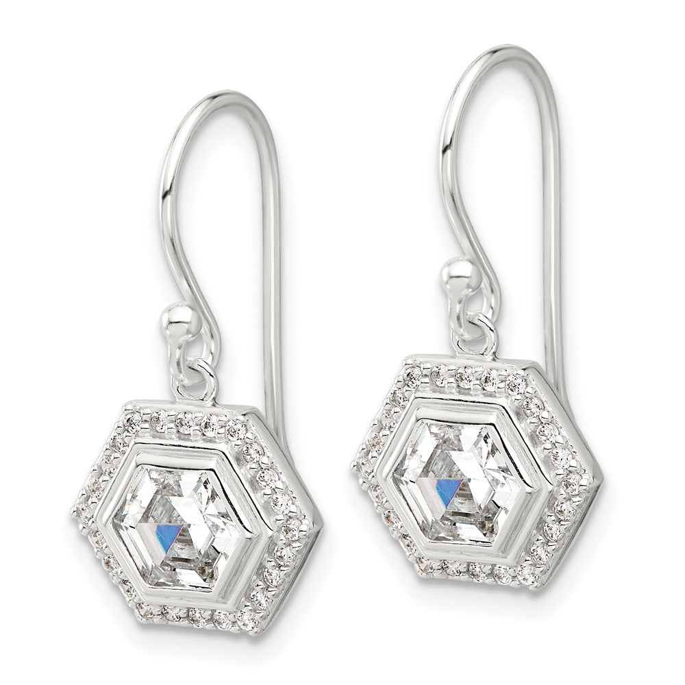 Sterling Silver E-coated with CZ Shepherd Hook Dangle Earrings