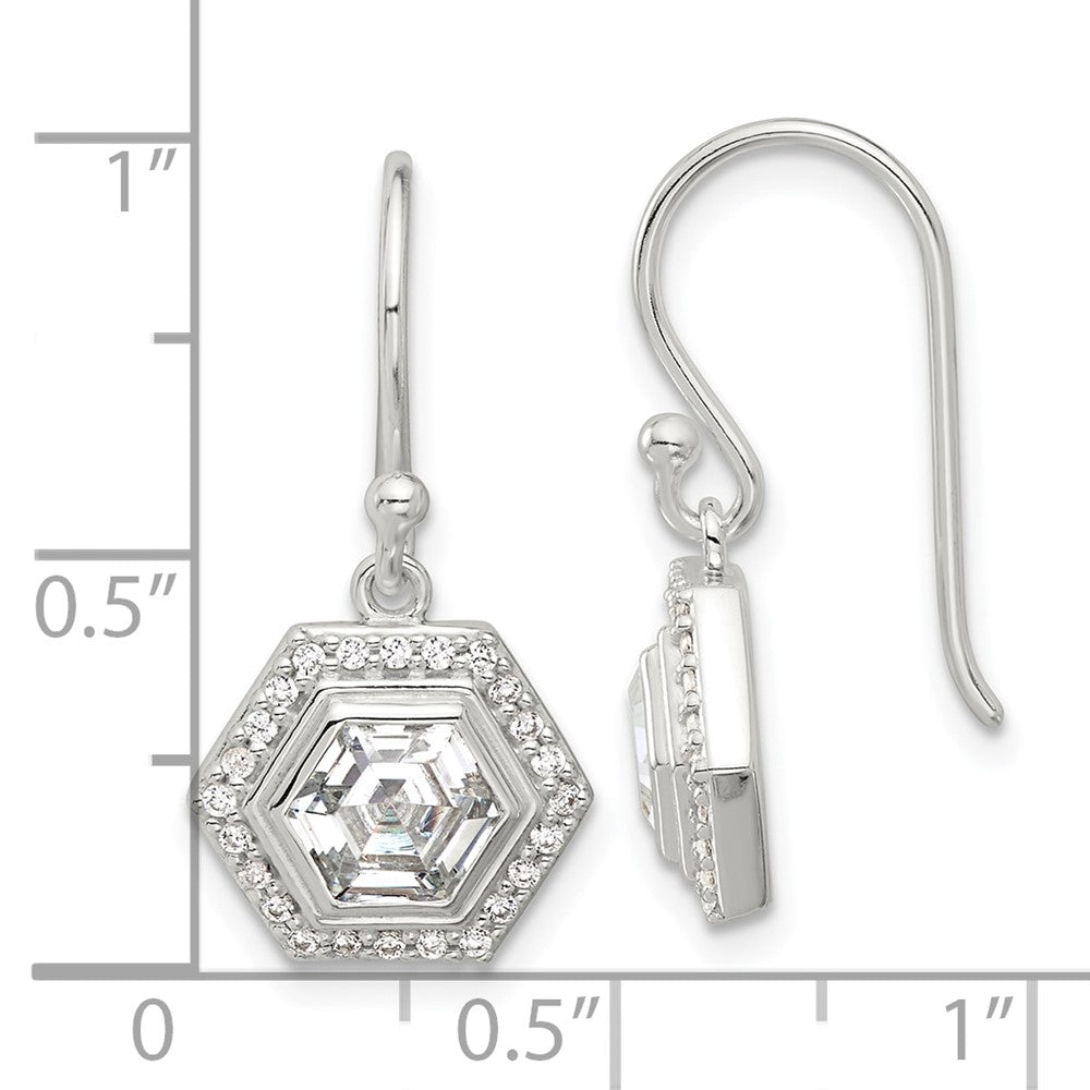 Sterling Silver E-coated with CZ Shepherd Hook Dangle Earrings