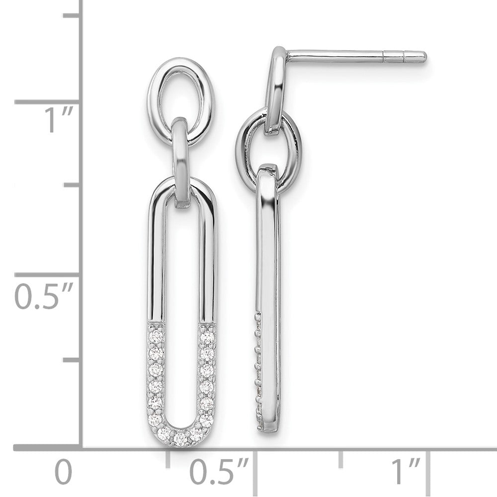Rhodium-plated Sterling Silver CZ Dangle Link Post Earrings