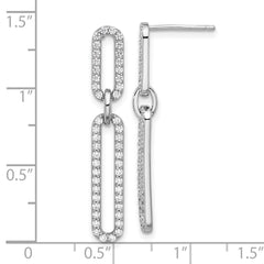 Rhodium-plated Sterling Silver Paperclip CZ Post Dangle Earrings