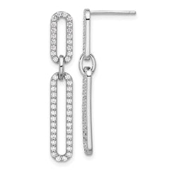 Rhodium-plated Sterling Silver Paperclip CZ Post Dangle Earrings