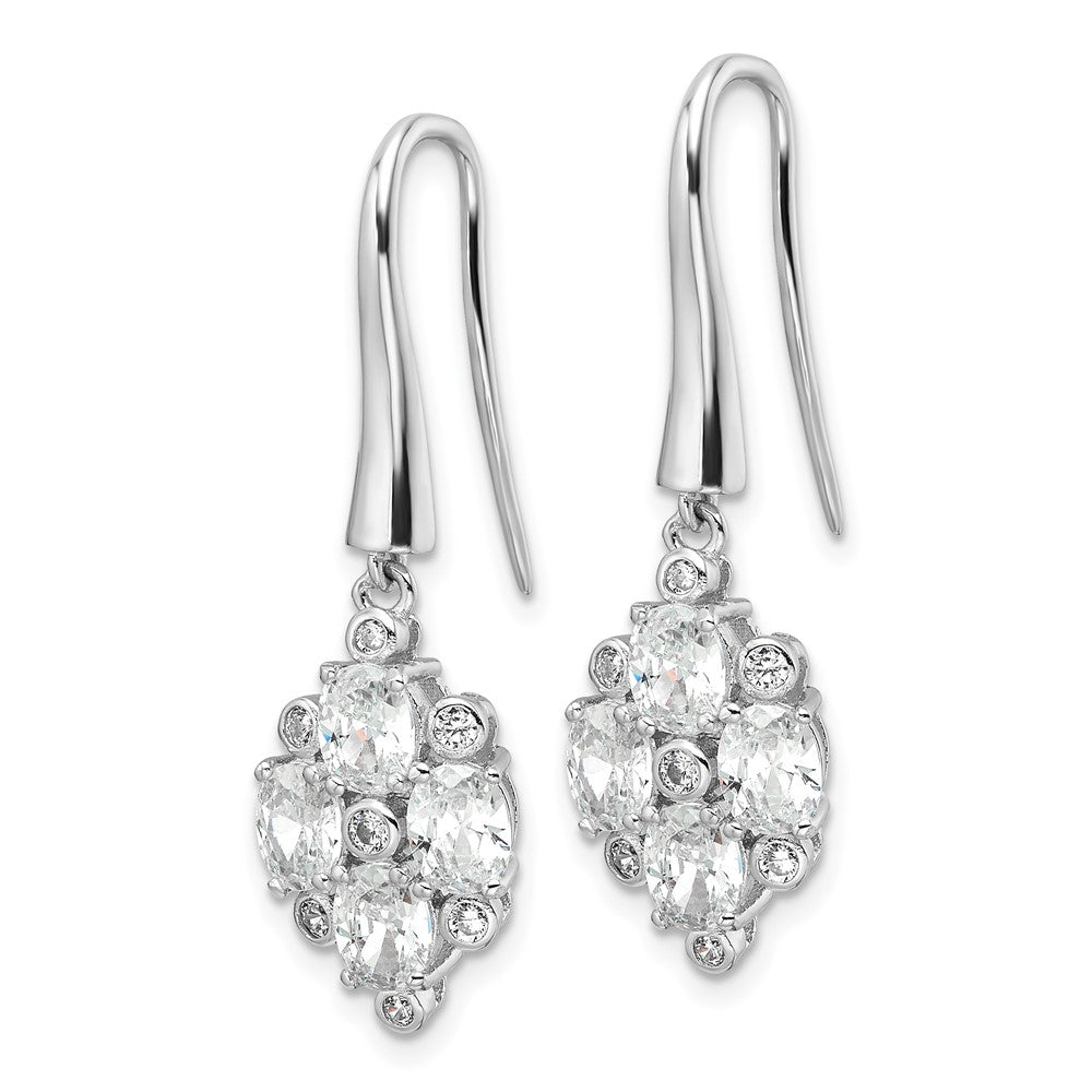 Rhodium-plated Sterling Silver Fancy CZ Dangle Shepherd Hook Earrings