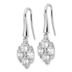 Rhodium-plated Sterling Silver Fancy CZ Dangle Shepherd Hook Earrings