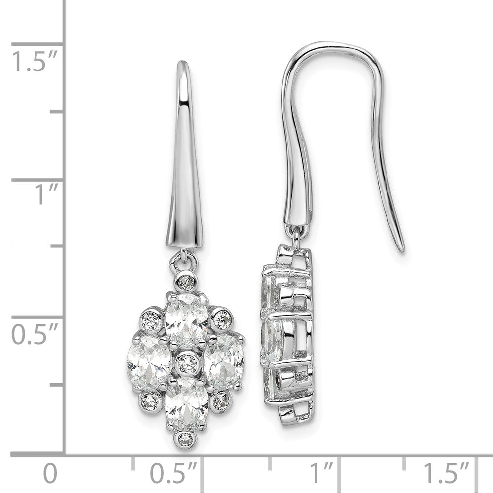 Rhodium-plated Sterling Silver Fancy CZ Dangle Shepherd Hook Earrings