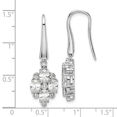 Rhodium-plated Sterling Silver Fancy CZ Dangle Shepherd Hook Earrings