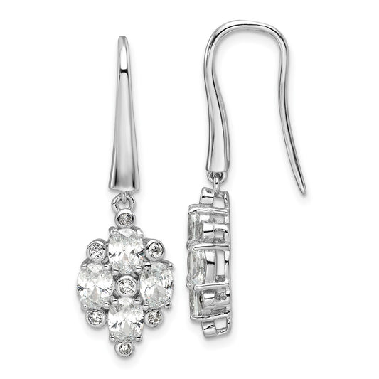 Rhodium-plated Sterling Silver Fancy CZ Dangle Shepherd Hook Earrings