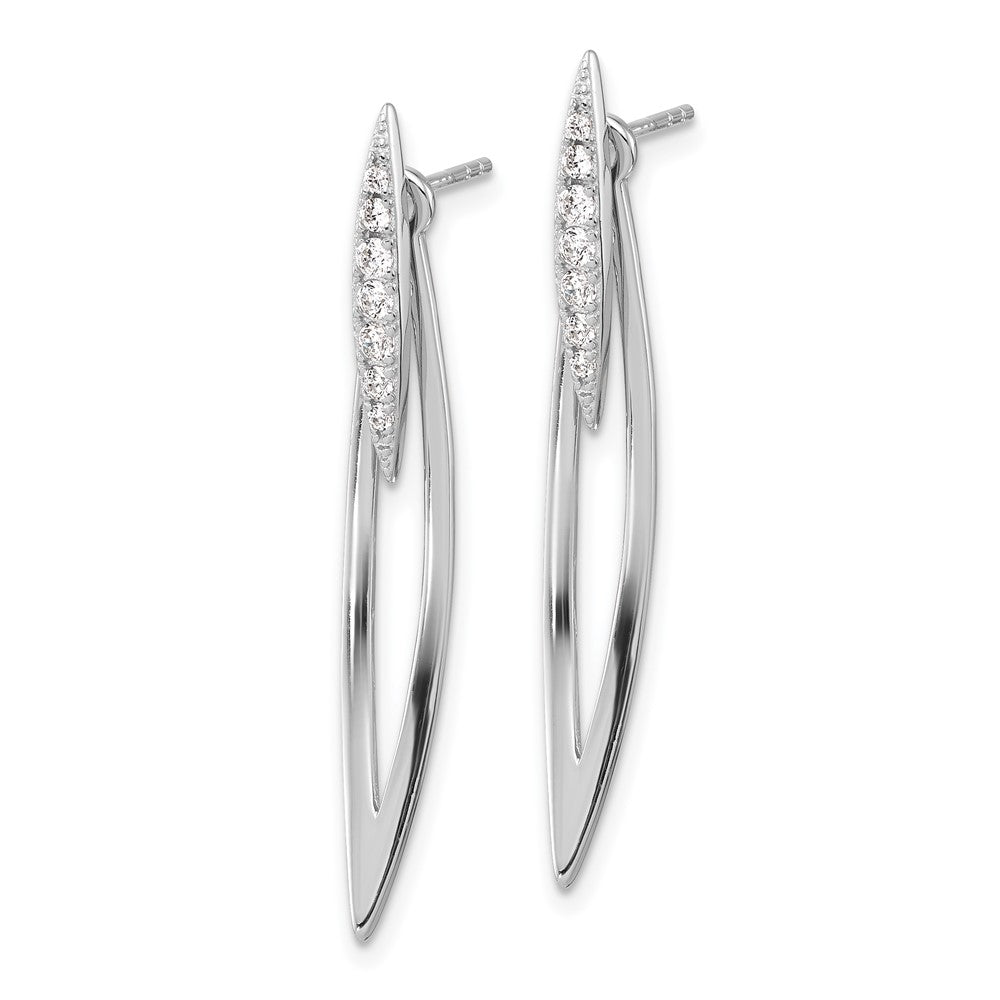 Rhodium-plated Silver CZ Double Curved Bar with Jacket Post Earrings