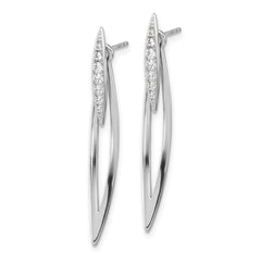 Rhodium-plated Silver CZ Double Curved Bar with Jacket Post Earrings