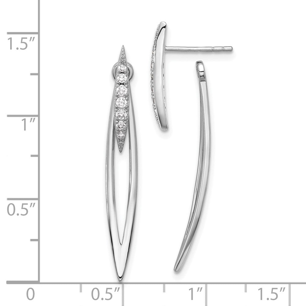 Rhodium-plated Silver CZ Double Curved Bar with Jacket Post Earrings