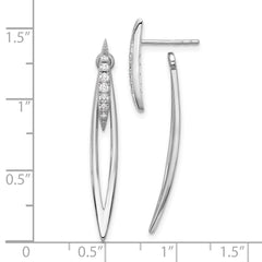Rhodium-plated Silver CZ Double Curved Bar with Jacket Post Earrings