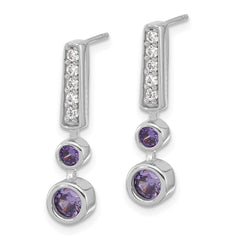 Rhodium-plated Sterling Silver Polished Purple CZ Post Earrings