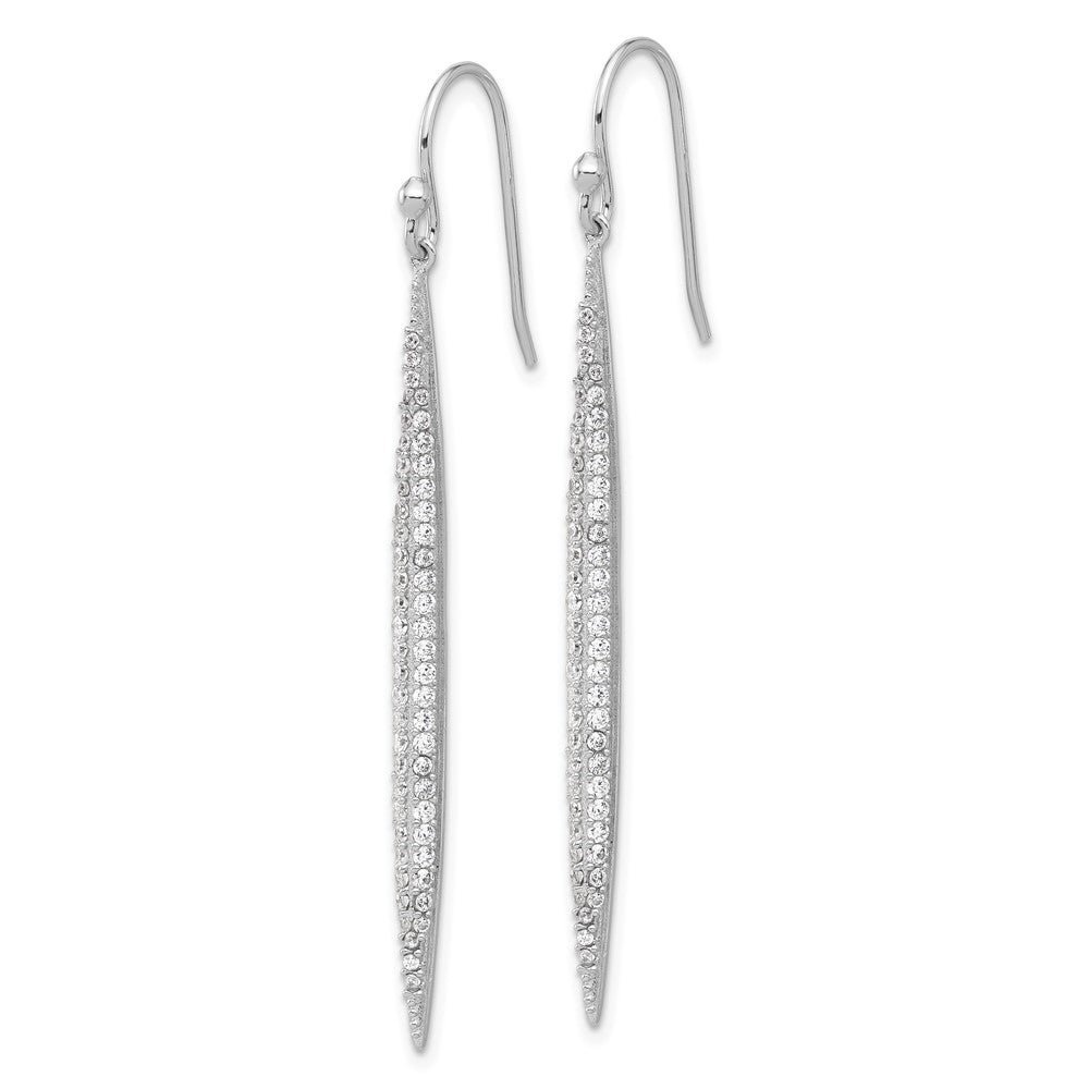 Rhodium-plated Sterling Silver CZ Shepherd Hook Dangle Earrings