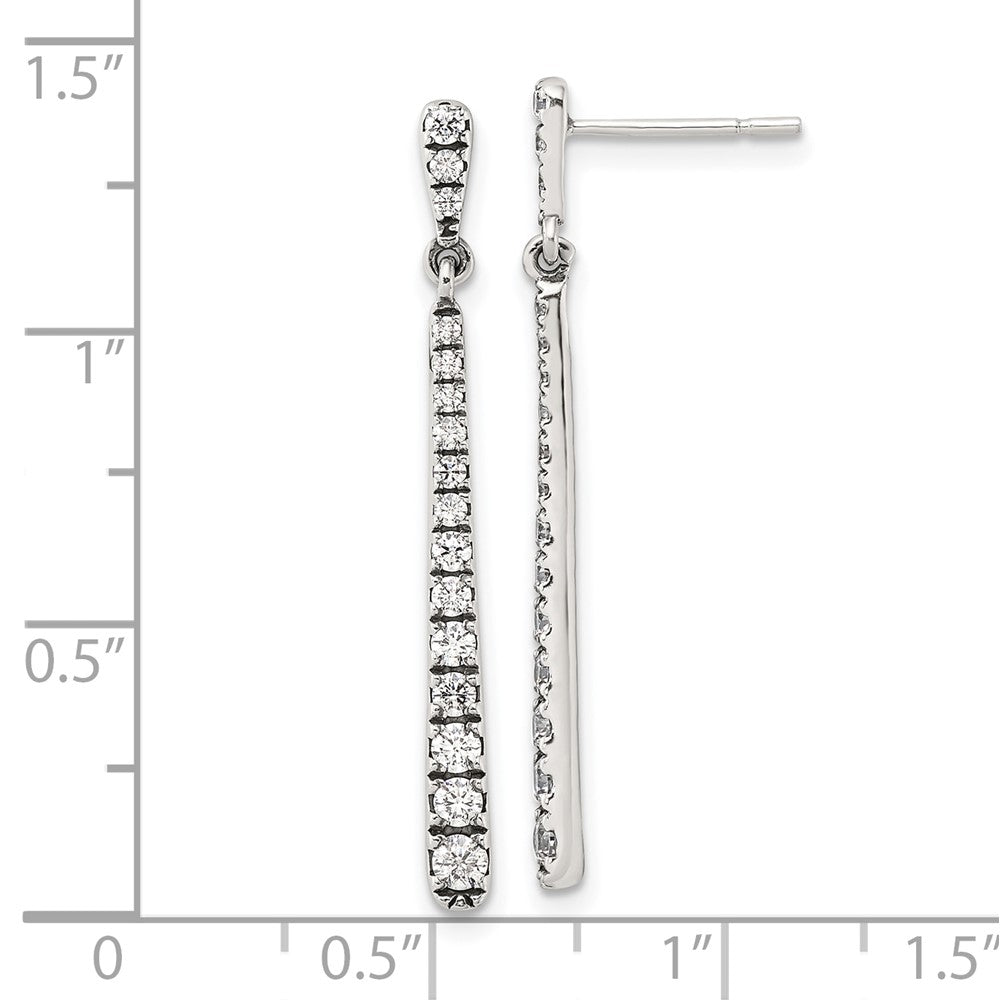 Sterling Silver Polished and Antiqued CZ Post Dangle Earrings