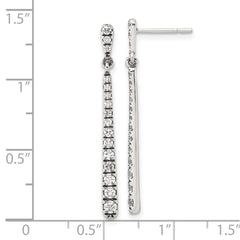 Sterling Silver Polished and Antiqued CZ Post Dangle Earrings