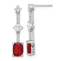 Rhodium-plated Sterling Silver Red and White CZ Post Dangle Earrings