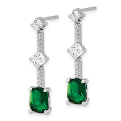 Rhodium-plated Sterling Silver Green and White CZ Post Dangle Earrings