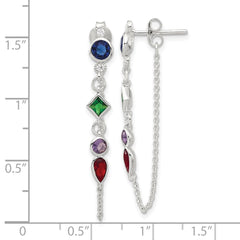 Sterling Silver E-coated Multi Color CZ Front and Back Post Dangle Earrings