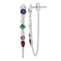 Sterling Silver E-coated Multi Color CZ Front and Back Post Dangle Earrings