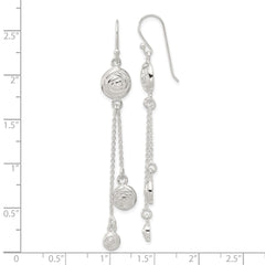 Sterling Silver Polished Textured Flowers Double Strand Chain Shepherd Hook Earrings