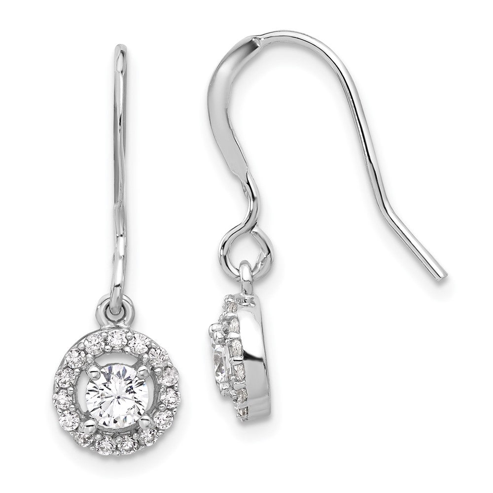 Sterling Silver Halo CZ Dangle Earrings