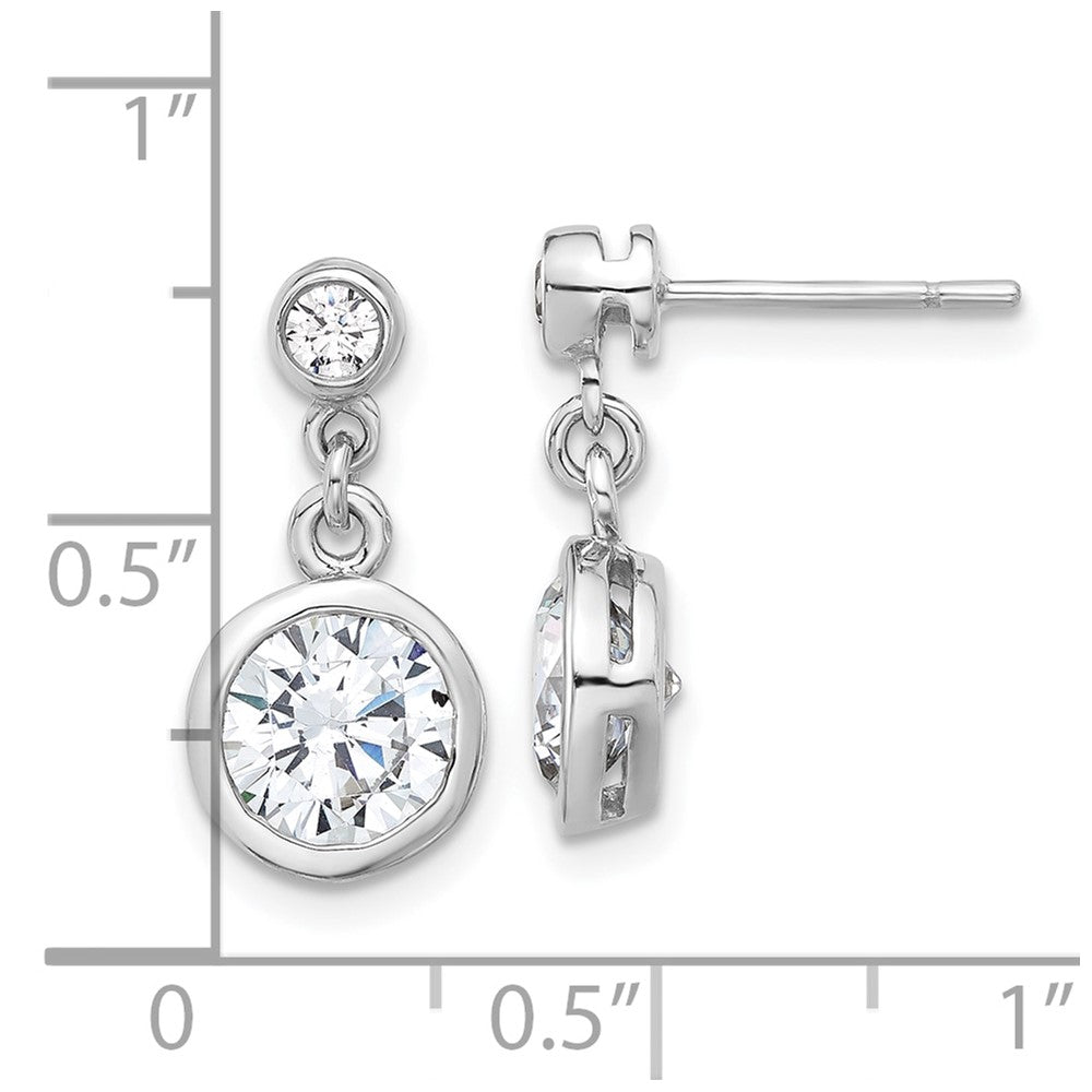 Sterling Silver CZ Bezel Dangle Post Earrings
