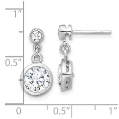 Sterling Silver CZ Bezel Dangle Post Earrings