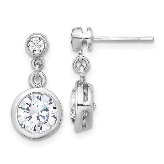 Sterling Silver CZ Bezel Dangle Post Earrings