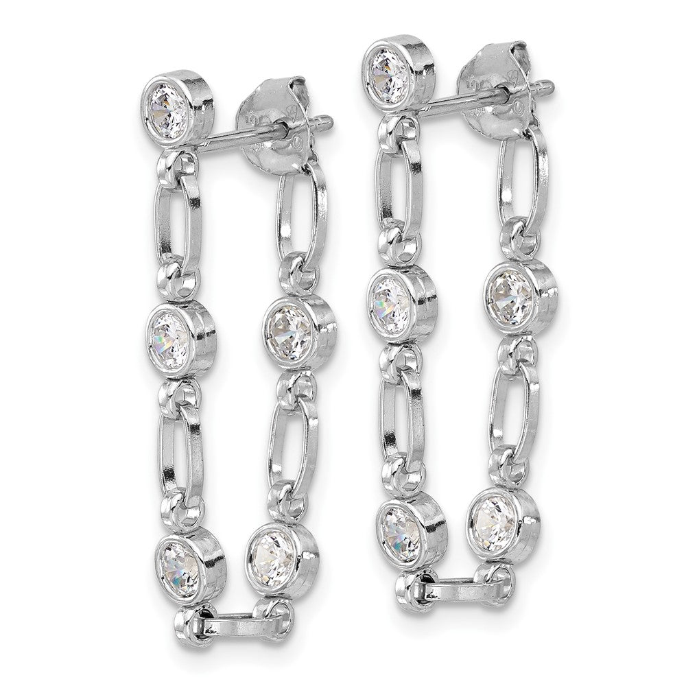 Rhodium-plated Sterling Silver Bezel CZ Post Dangle Earrings