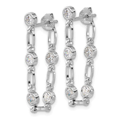 Rhodium-plated Sterling Silver Bezel CZ Post Dangle Earrings