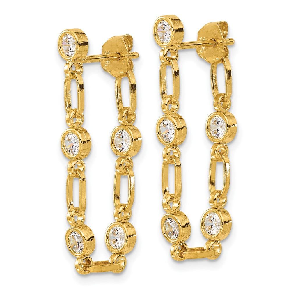 Yellow Gold-plated Sterling Silver Bezel CZ Post Dangle Earrings