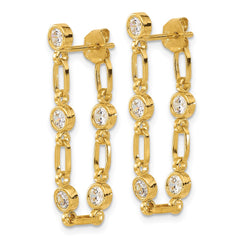Yellow Gold-plated Sterling Silver Bezel CZ Post Dangle Earrings