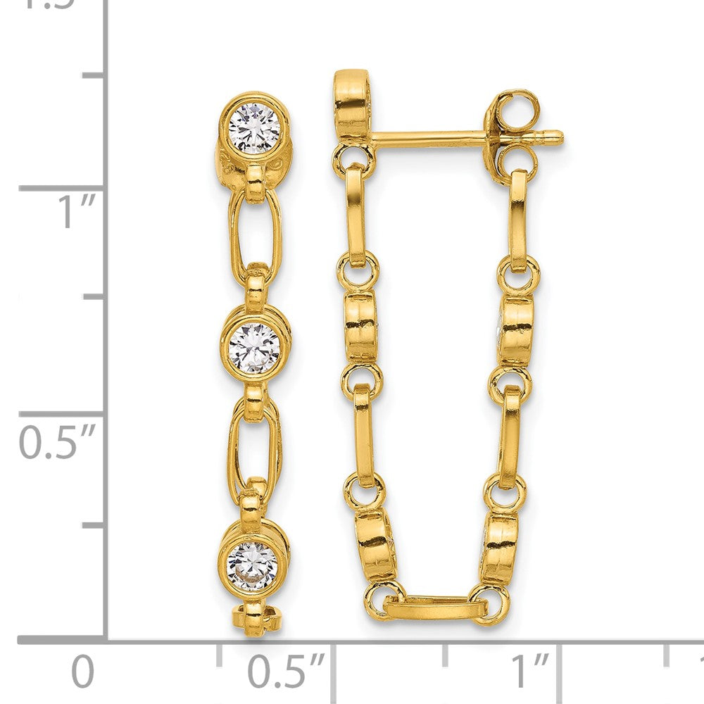Yellow Gold-plated Sterling Silver Bezel CZ Post Dangle Earrings