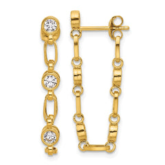 Yellow Gold-plated Sterling Silver Bezel CZ Post Dangle Earrings