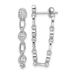 Rhodium-plated Sterling Silver Bezel CZ Post Dangle Earrings