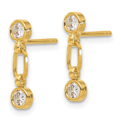 Yellow Gold-plated Sterling Silver Bezel Bezel CZ Post Dangle Earrings