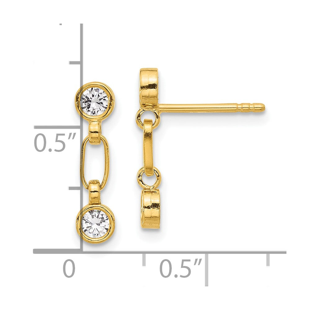 Yellow Gold-plated Sterling Silver Bezel Bezel CZ Post Dangle Earrings
