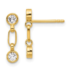 Yellow Gold-plated Sterling Silver Bezel Bezel CZ Post Dangle Earrings