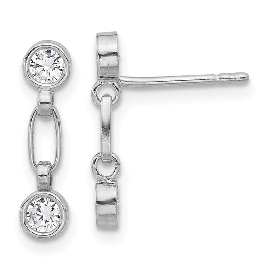 Rhodium-plated Sterling Silver Bezel CZ Post Dangle Earrings