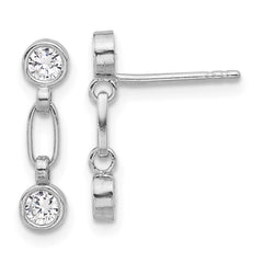 Rhodium-plated Sterling Silver Bezel CZ Post Dangle Earrings