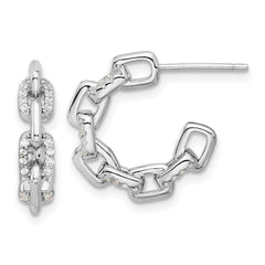 Rhodium-plated Sterling Silver CZ Link Design Post Hoop Earrings