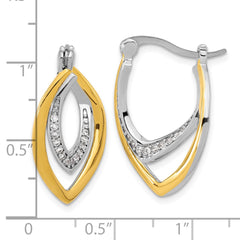 Rhodium-plated Sterling Silver Gold-tone Polished CZ Fancy Hoop Earrings