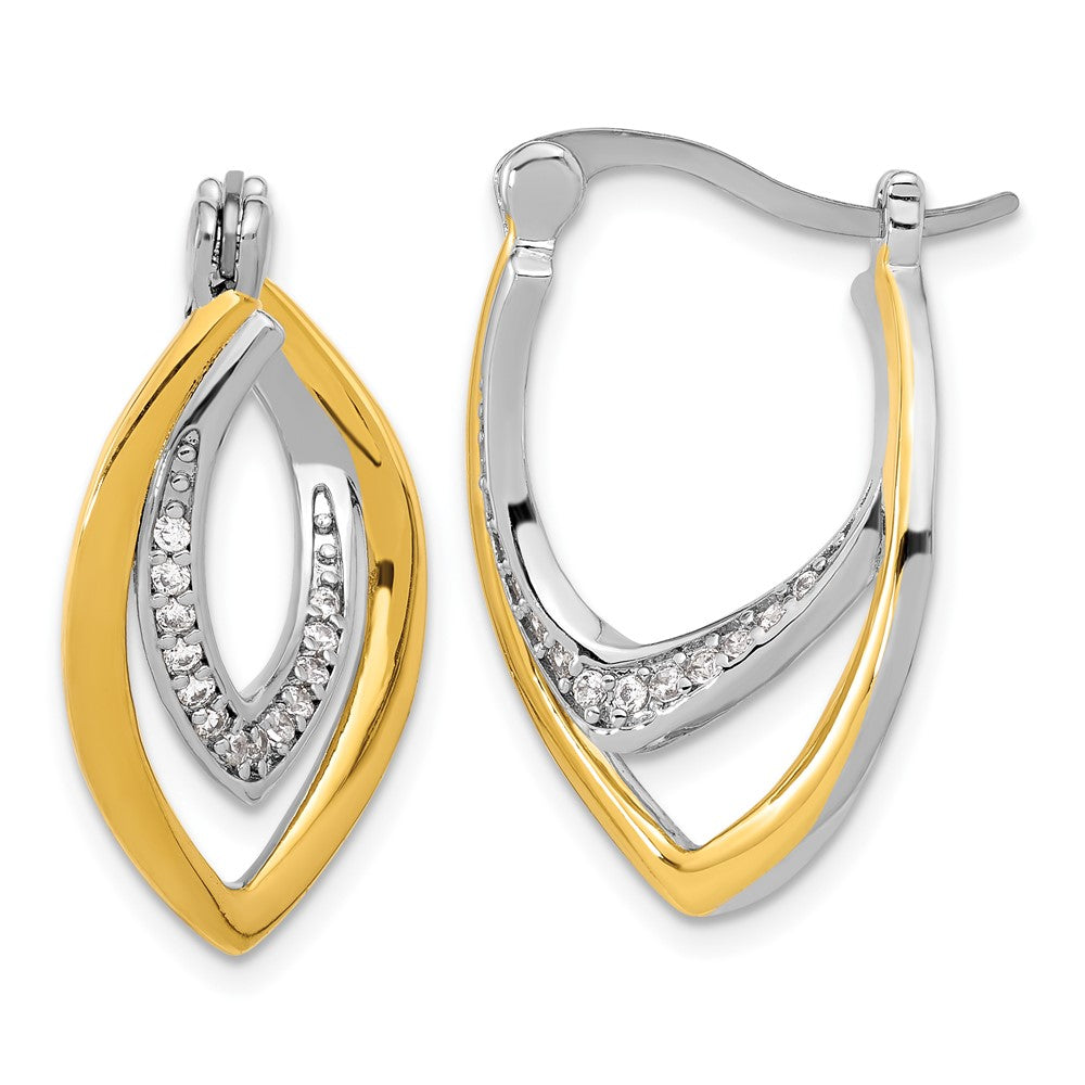 Rhodium-plated Sterling Silver Gold-tone Polished CZ Fancy Hoop Earrings